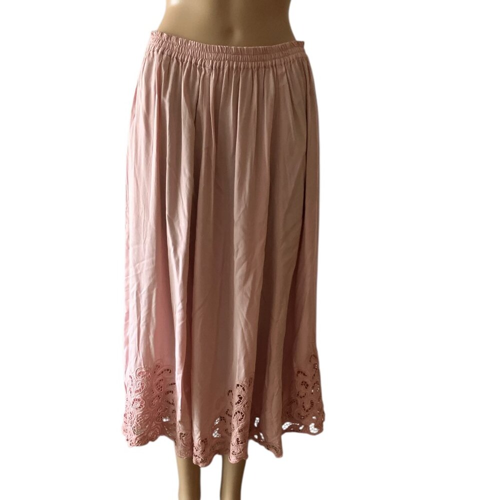 Red's Threads Pale Pink Embroidered Flowy Boho Size L/XL Skirt